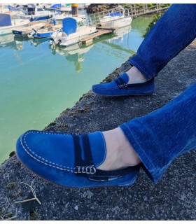 Zapato mocasin hombre piel azul de Himalaya